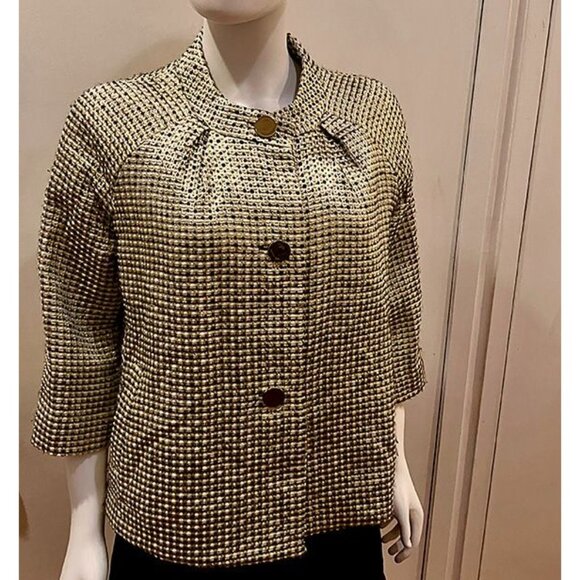 Kate Spade Retro 60s vibe party/holiday jacket, Metallic tweed Gold/black, 3/4 M - Picture 2 of 6
